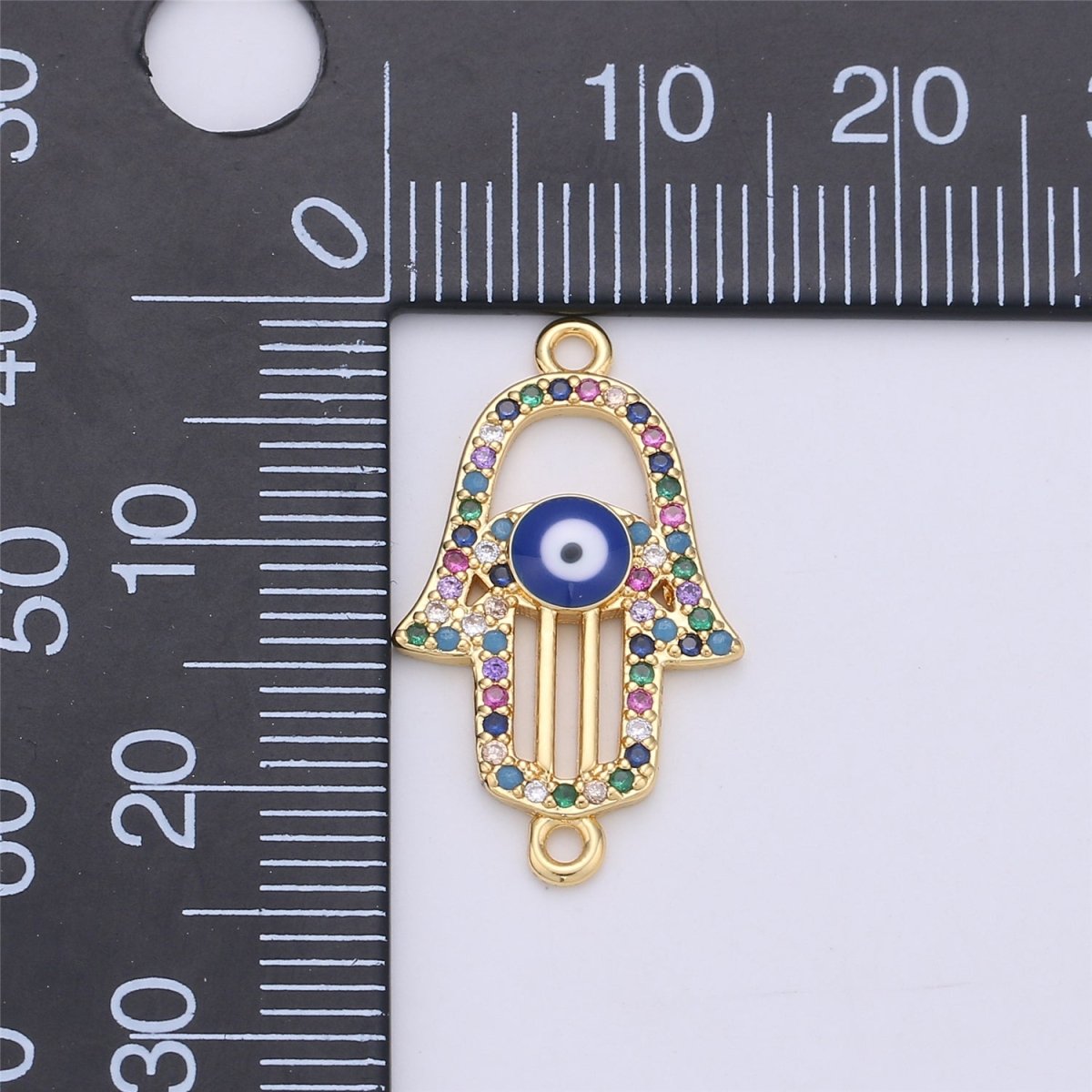 Gold Hamsa Hand Connector Rainbow Micro Pave Hamsa Charm Connector for Bracelet Necklace Earring Component F-333 F-334 - DLUXCA