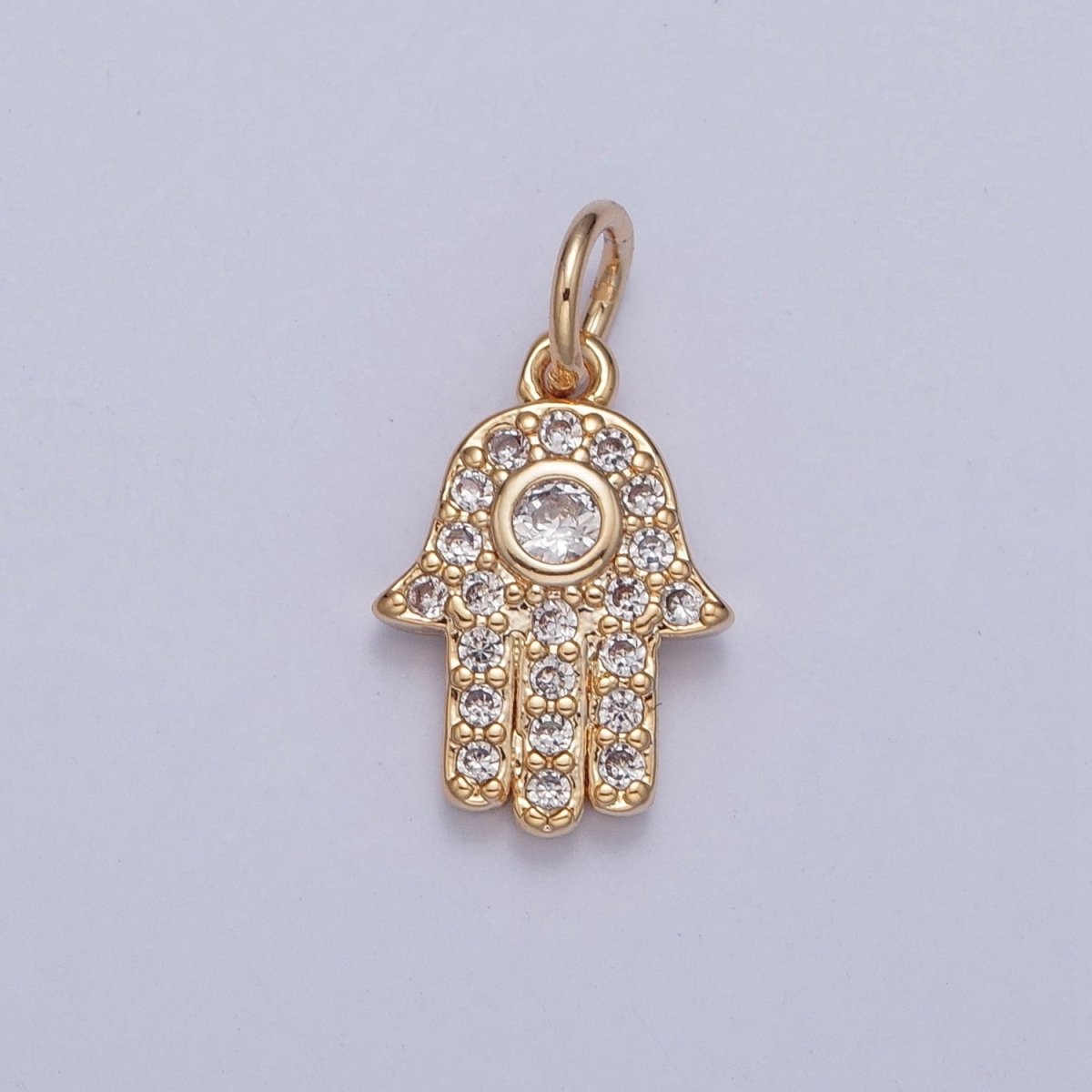 Gold Hamsa Hand Micro Paved Round Cubic Zirconia Protection Amulet Charm For DIY Jewelry Making | X-230 - DLUXCA