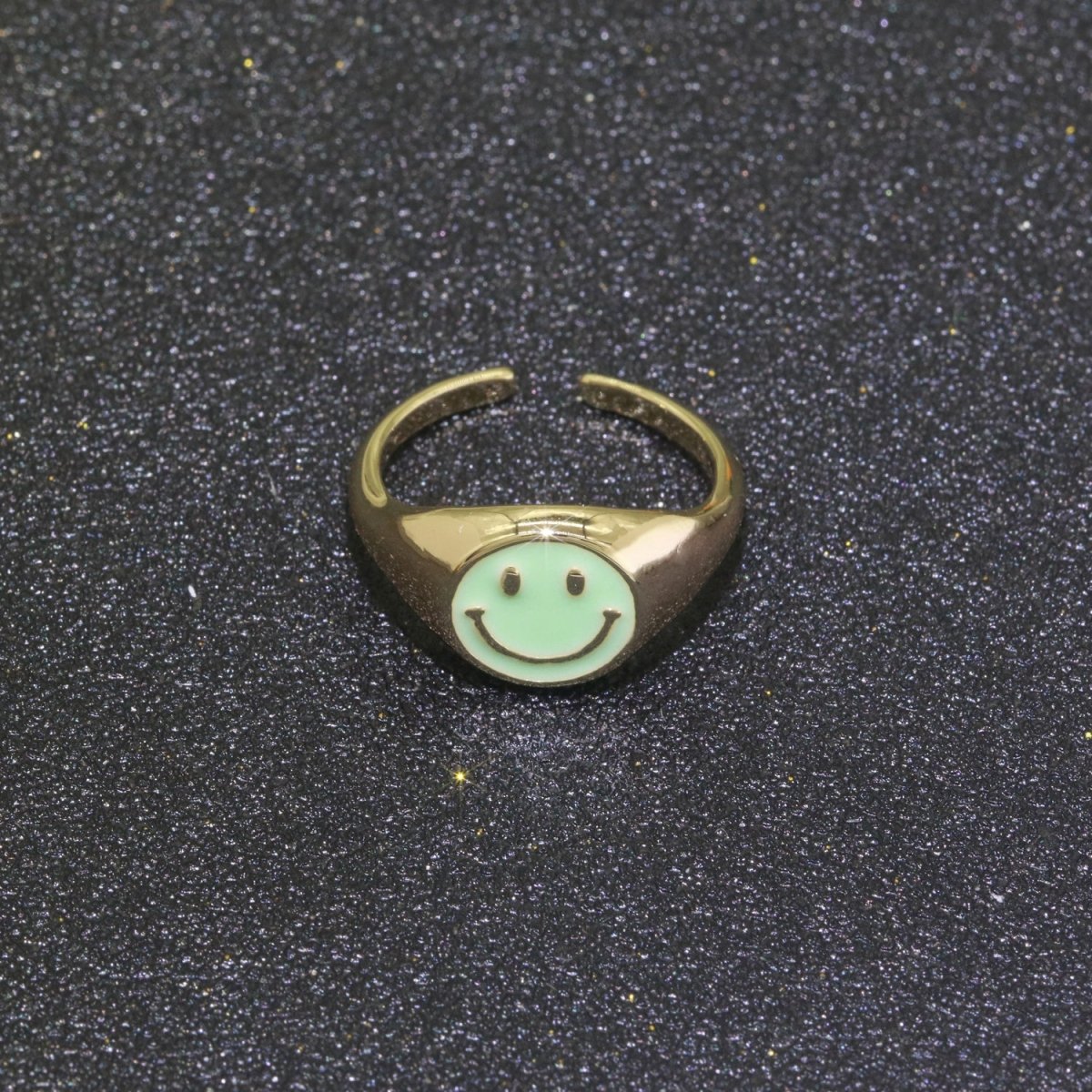 Gold Happy Face Ring • Smiley Face Ring • Enamel Epoxy Emoji Ring • Signet Ring• Birthday Gift y2k Jewelry for Teenager O-425 ~ O-430 - DLUXCA