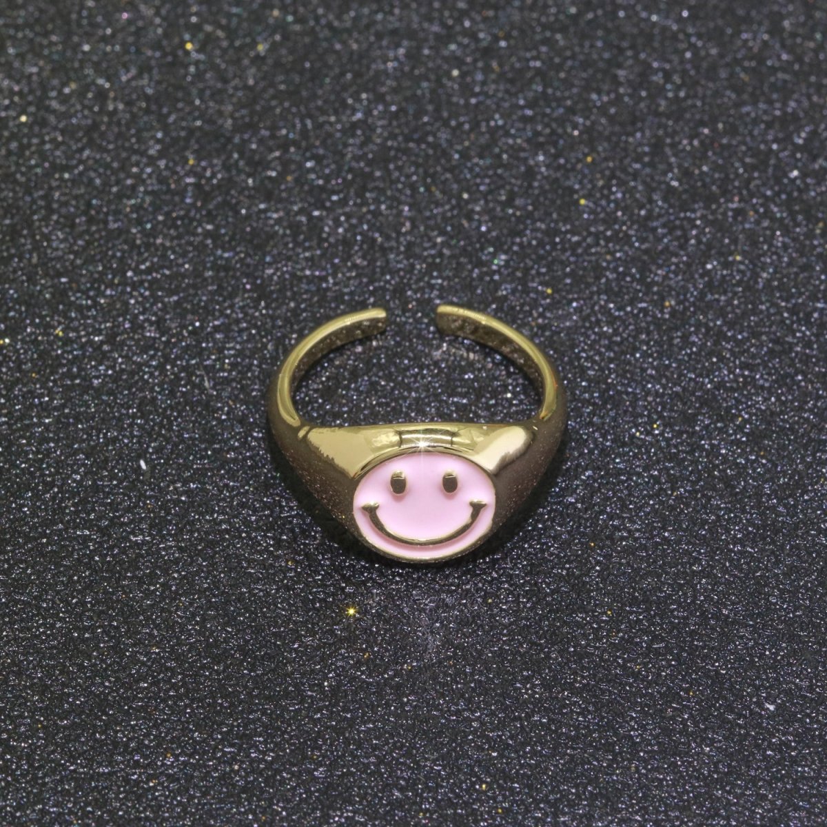 Gold Happy Face Ring • Smiley Face Ring • Enamel Epoxy Emoji Ring • Signet Ring• Birthday Gift y2k Jewelry for Teenager O-425 ~ O-430 - DLUXCA