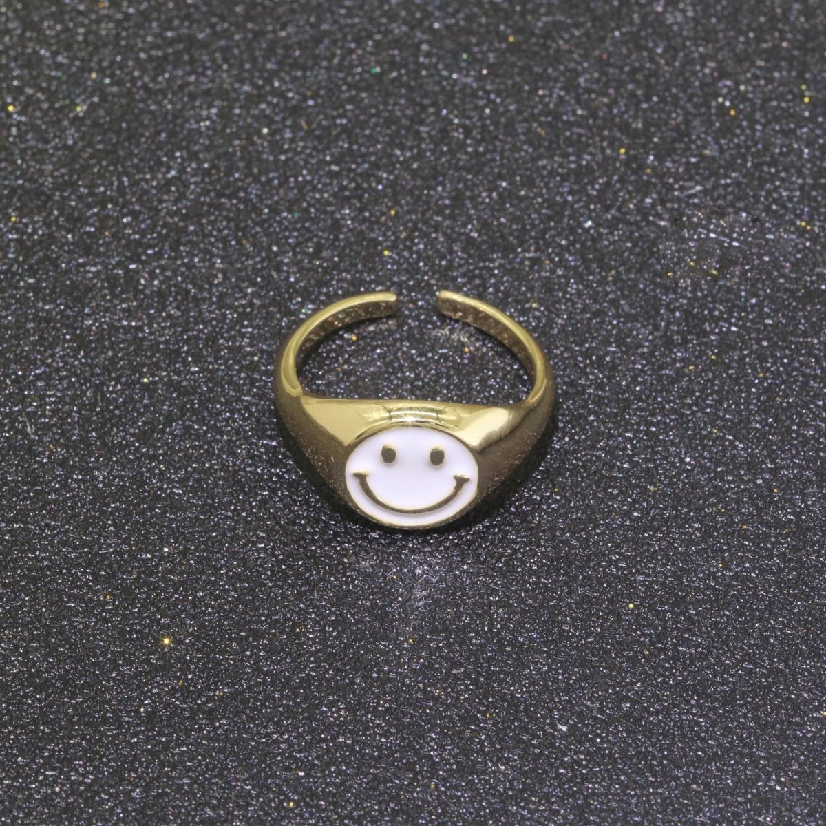 Gold Happy Face Ring • Smiley Face Ring • Enamel Epoxy Emoji Ring • Signet Ring• Birthday Gift y2k Jewelry for Teenager O-425 ~ O-430 - DLUXCA