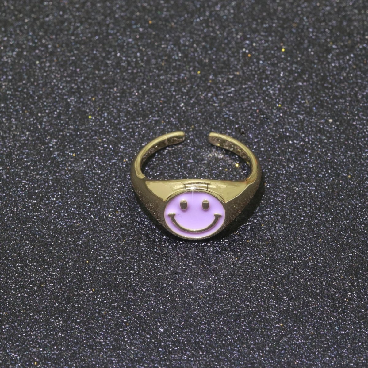 Gold Happy Face Ring • Smiley Face Ring • Enamel Epoxy Emoji Ring • Signet Ring• Birthday Gift y2k Jewelry for Teenager O-425 ~ O-430 - DLUXCA