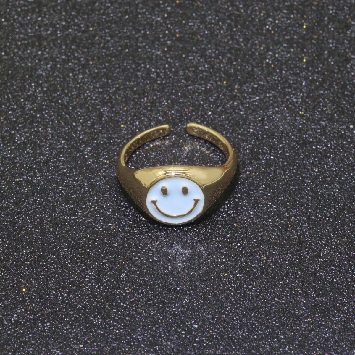 Gold Happy Face Ring • Smiley Face Ring • Enamel Epoxy Emoji Ring • Signet Ring• Birthday Gift y2k Jewelry for Teenager O-425 ~ O-430 - DLUXCA