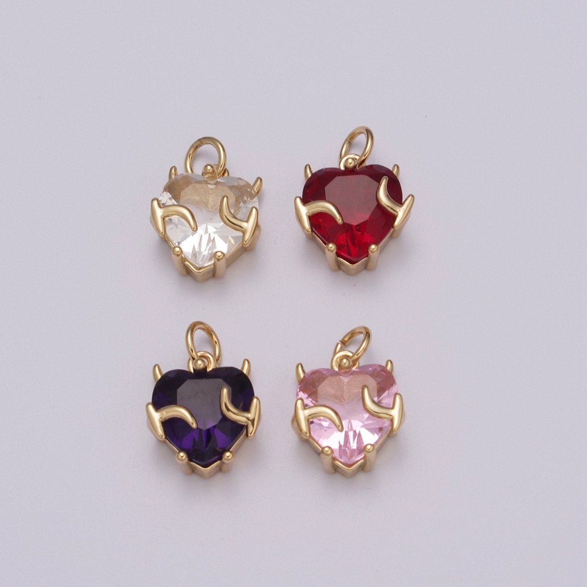 Gold Heart Charm Necklace Pink Purple Clear Red Heart Necklace Bracelet Charm Add on Charm M-774 - M-777 - DLUXCA