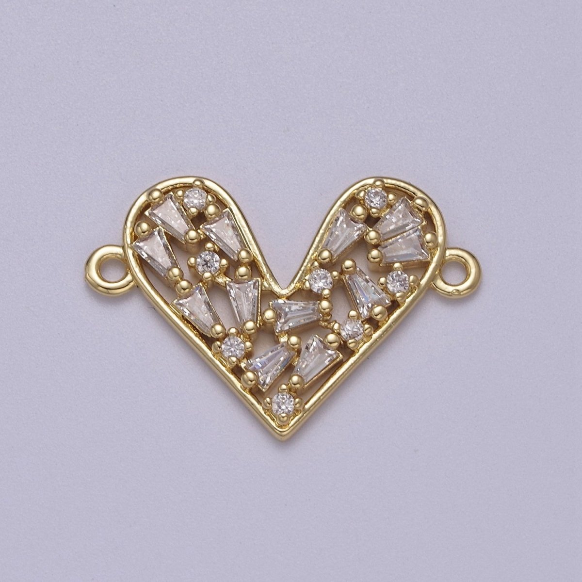 Gold Heart Clear CZ Micro Pave Charm Connector Baguette Cluster Link Connector F-056 - DLUXCA