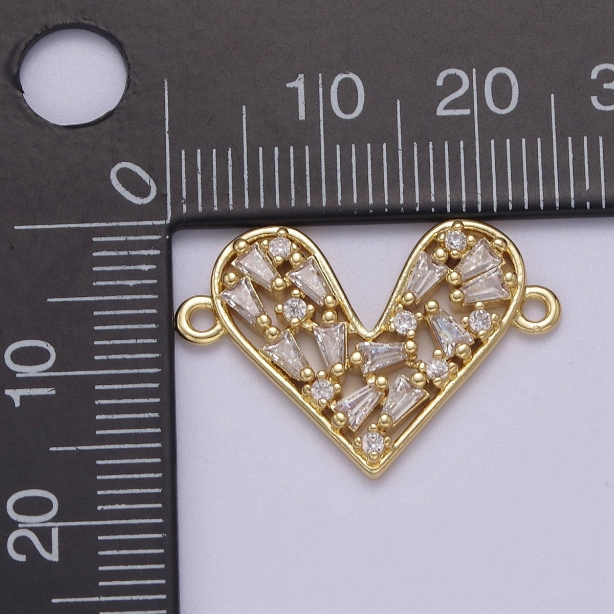 Gold Heart Clear CZ Micro Pave Charm Connector Baguette Cluster Link Connector F-056 - DLUXCA