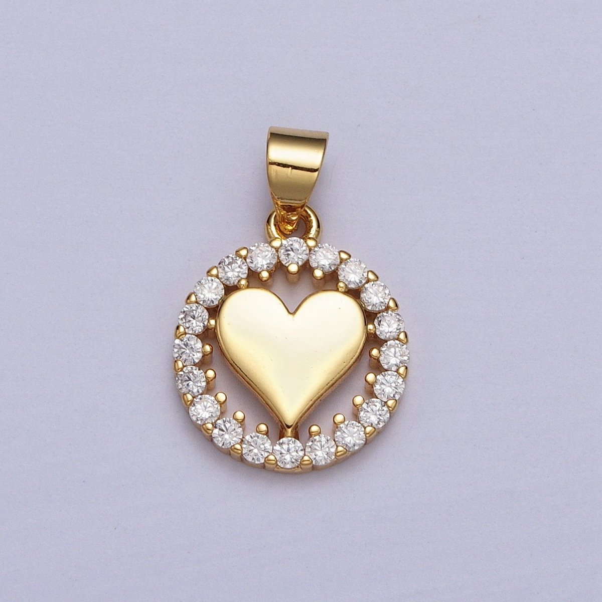 Gold Heart Clear Micro Paved CZ Open Round Pendant | AA007 - DLUXCA