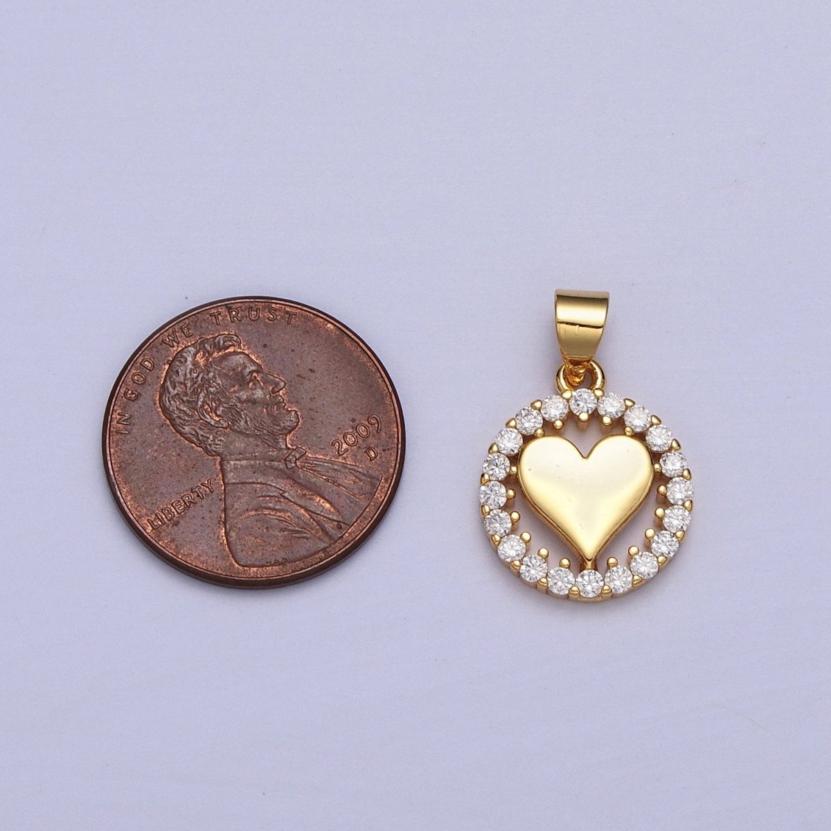 Gold Heart Clear Micro Paved CZ Open Round Pendant | AA007 - DLUXCA