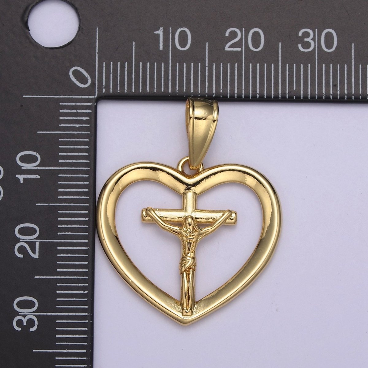Gold Heart Cross Pendant Crucifix Jesus Charm for Necklace Bracelet Rosary Component H-701 - DLUXCA