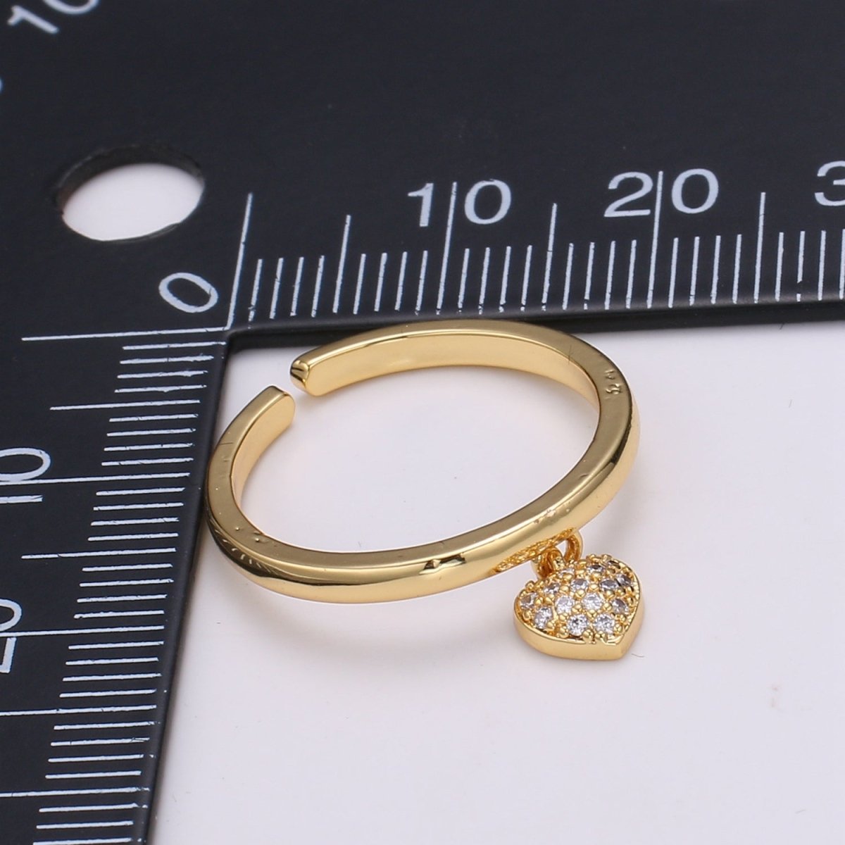 Gold Heart dangle ring - tiny heart ring - cz heart Ring- love ring - zircon charm - Dainty Open Adjustable Ring for Stackable Jewelry R444 - DLUXCA