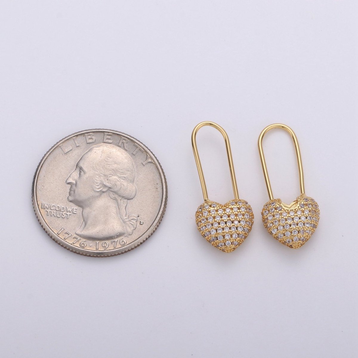 Gold Heart earrings Pin earrings Heart jewelry Unique earrings Unique jewelry Gold earrings Dainty earrings Delicate Earrings K-543 - DLUXCA