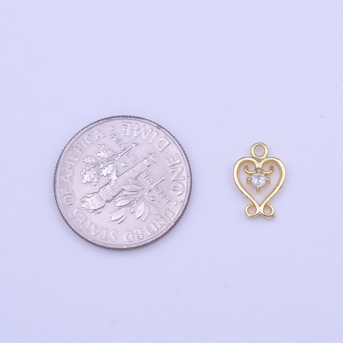 Gold Heart Frame Round Clear CZ Mini Charm | C-558 - DLUXCA