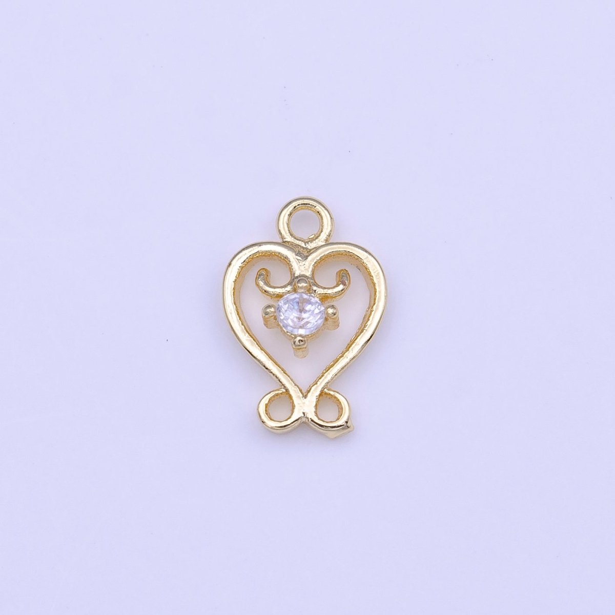 Gold Heart Frame Round Clear CZ Mini Charm | C-558 - DLUXCA