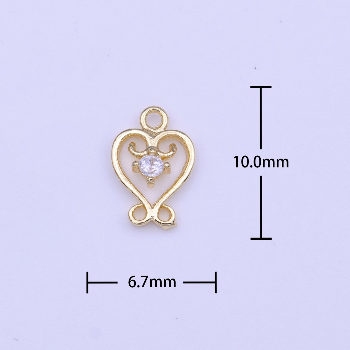 Gold Heart Frame Round Clear CZ Mini Charm | C-558 - DLUXCA