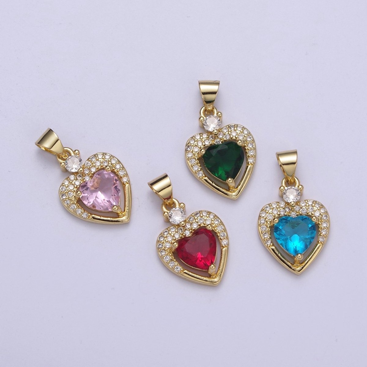 Gold Heart Geometric Shape Zircon Charm, Love Gemstone Pendant Charm Wholesale H-356 H-357 H-358 H-362 - DLUXCA