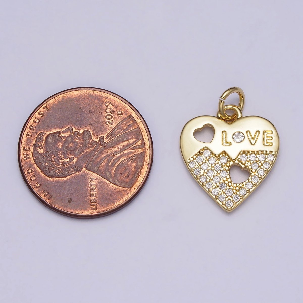 Gold Heart "LOVE" Clear Micro Paved CZ Add-On Charm | AC203 - DLUXCA