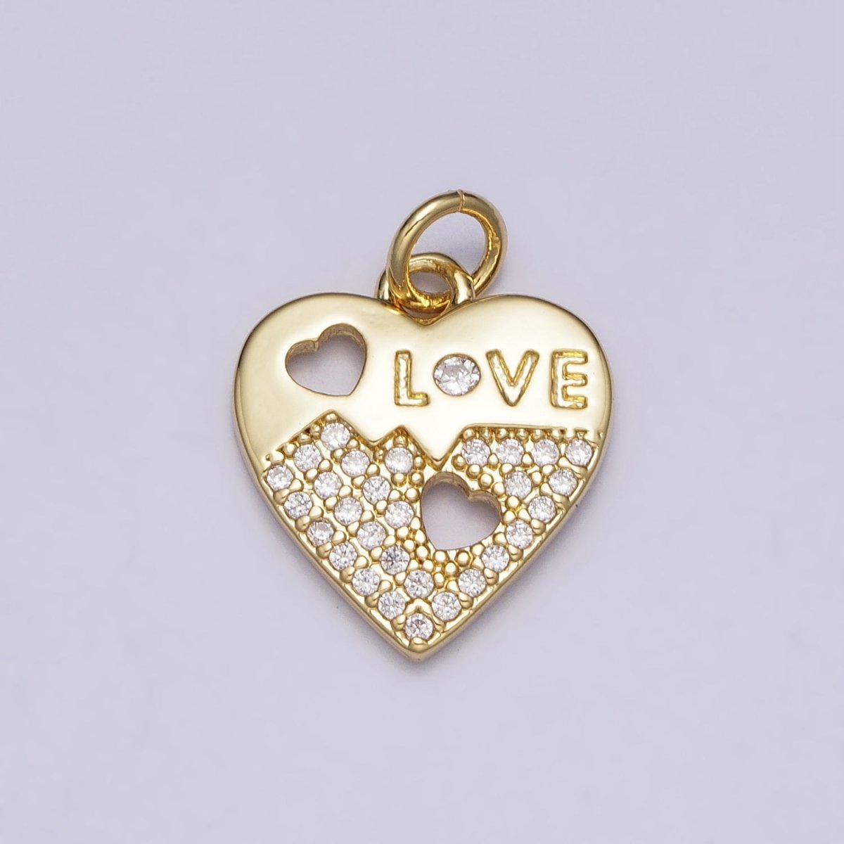 Gold Heart "LOVE" Clear Micro Paved CZ Add-On Charm | AC203 - DLUXCA