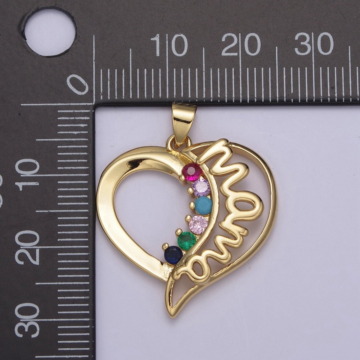 Gold Heart MAMA CZ Mom Charm Pendant For Mother Day Jewelry Making Earrings Bracelets H-742 - DLUXCA