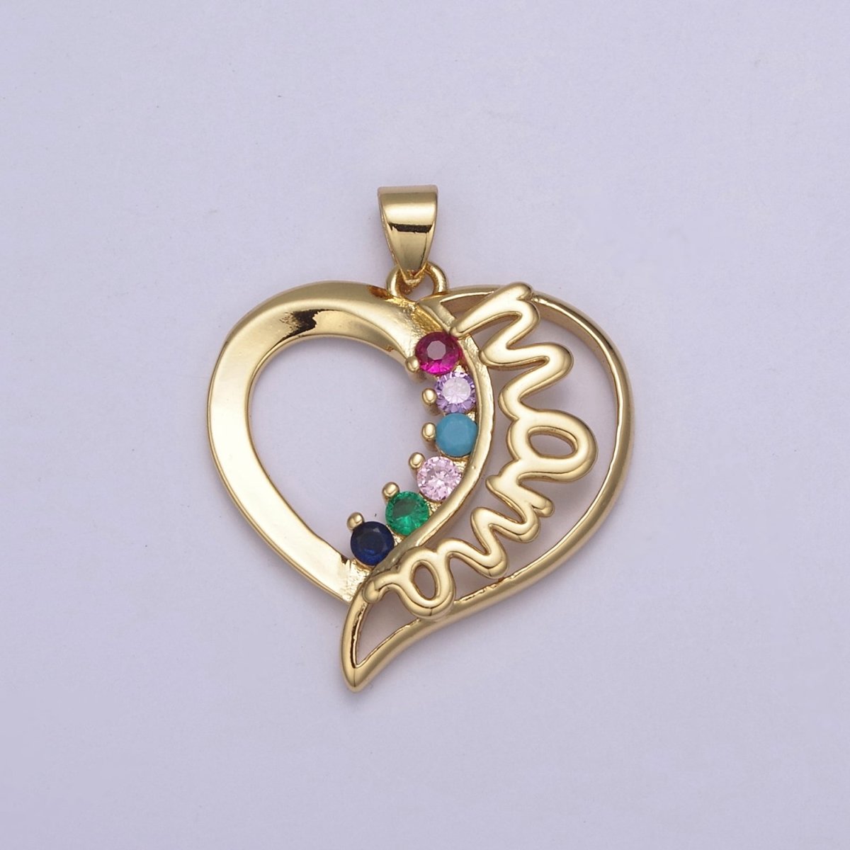 Gold Heart MAMA CZ Mom Charm Pendant For Mother Day Jewelry Making Earrings Bracelets H-742 - DLUXCA