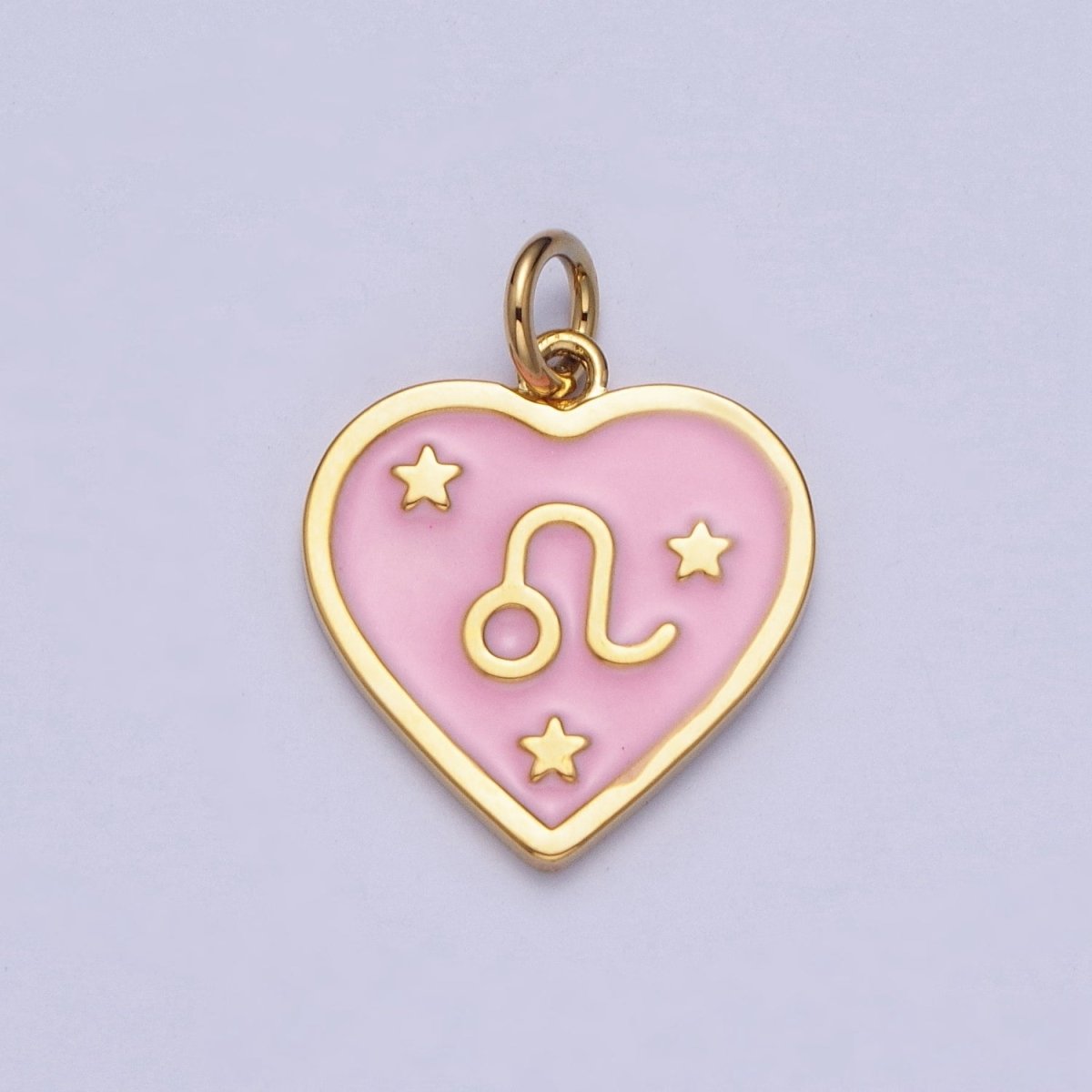 Gold Heart Pink Enamel Zodiac Constellation Charms Astrology Birth Star Sign for Necklace Bracelet Earring Supply |X-793-X-804 - DLUXCA