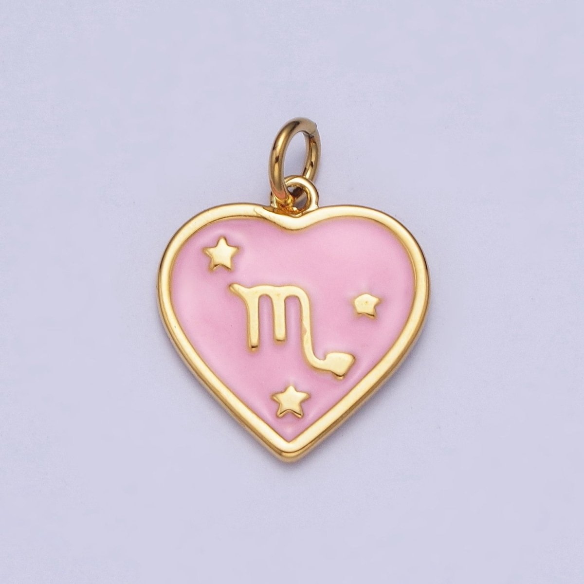 Gold Heart Pink Enamel Zodiac Constellation Charms Astrology Birth Star Sign for Necklace Bracelet Earring Supply |X-793-X-804 - DLUXCA