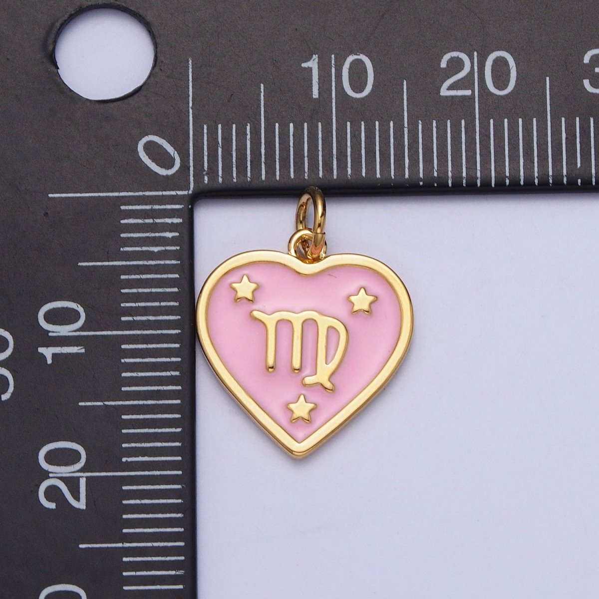 Gold Heart Pink Enamel Zodiac Constellation Charms Astrology Birth Star Sign for Necklace Bracelet Earring Supply |X-793-X-804 - DLUXCA