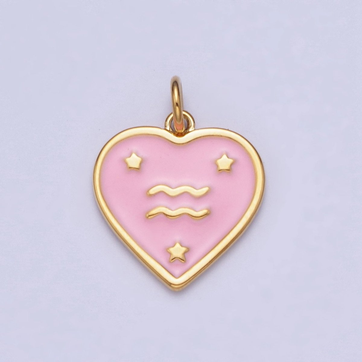 Gold Heart Pink Enamel Zodiac Constellation Charms Astrology Birth Star Sign for Necklace Bracelet Earring Supply |X-793-X-804 - DLUXCA