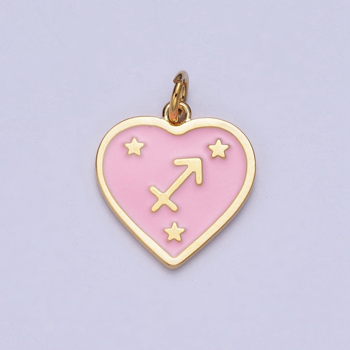 Gold Heart Pink Enamel Zodiac Constellation Charms Astrology Birth Star Sign for Necklace Bracelet Earring Supply |X-793-X-804 - DLUXCA