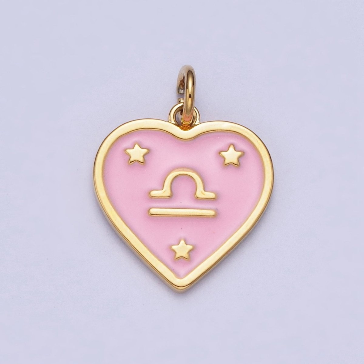 Gold Heart Pink Enamel Zodiac Constellation Charms Astrology Birth Star Sign for Necklace Bracelet Earring Supply |X-793-X-804 - DLUXCA