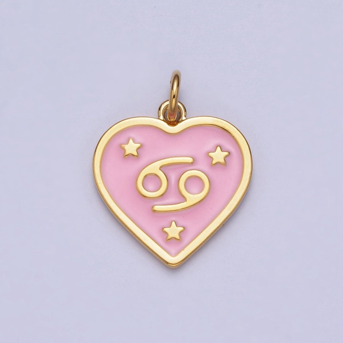 Gold Heart Pink Enamel Zodiac Constellation Charms Astrology Birth Star Sign for Necklace Bracelet Earring Supply |X-793-X-804 - DLUXCA