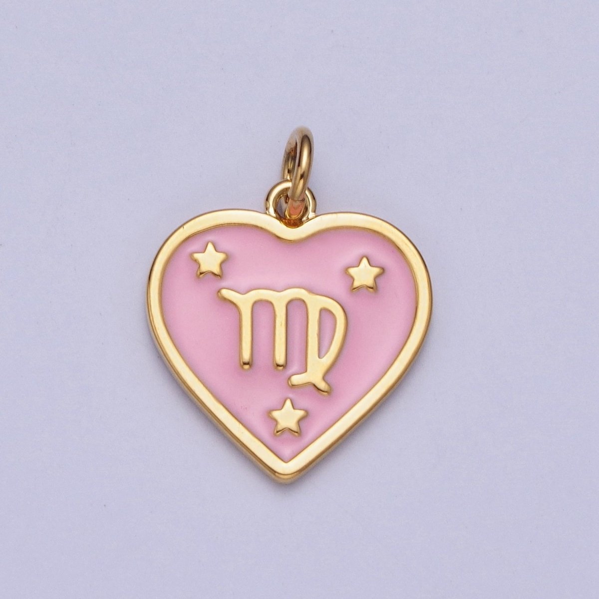 Gold Heart Pink Enamel Zodiac Constellation Charms Astrology Birth Star Sign for Necklace Bracelet Earring Supply |X-793-X-804 - DLUXCA