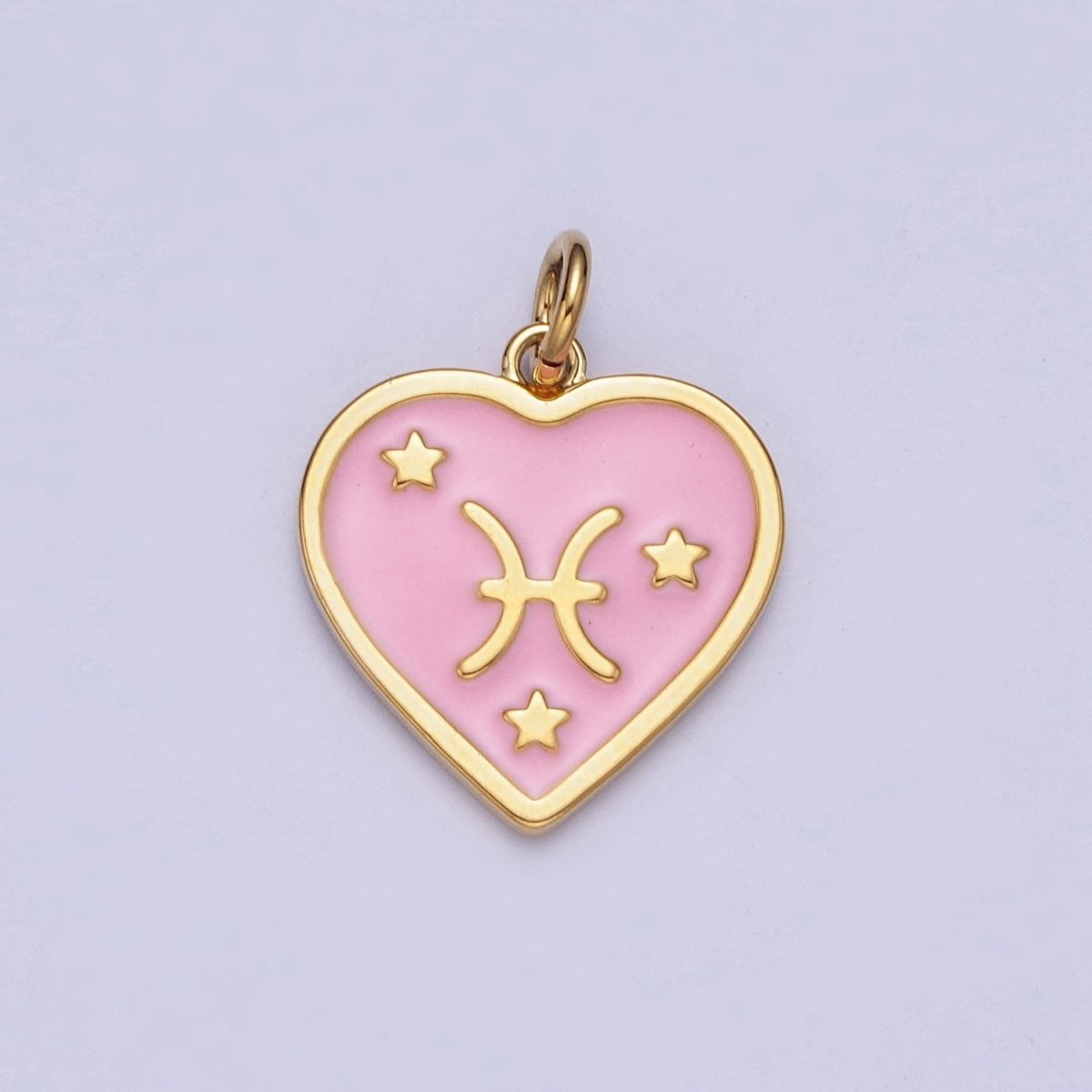 Gold Heart Pink Enamel Zodiac Constellation Charms Astrology Birth Star Sign for Necklace Bracelet Earring Supply |X-793-X-804 - DLUXCA