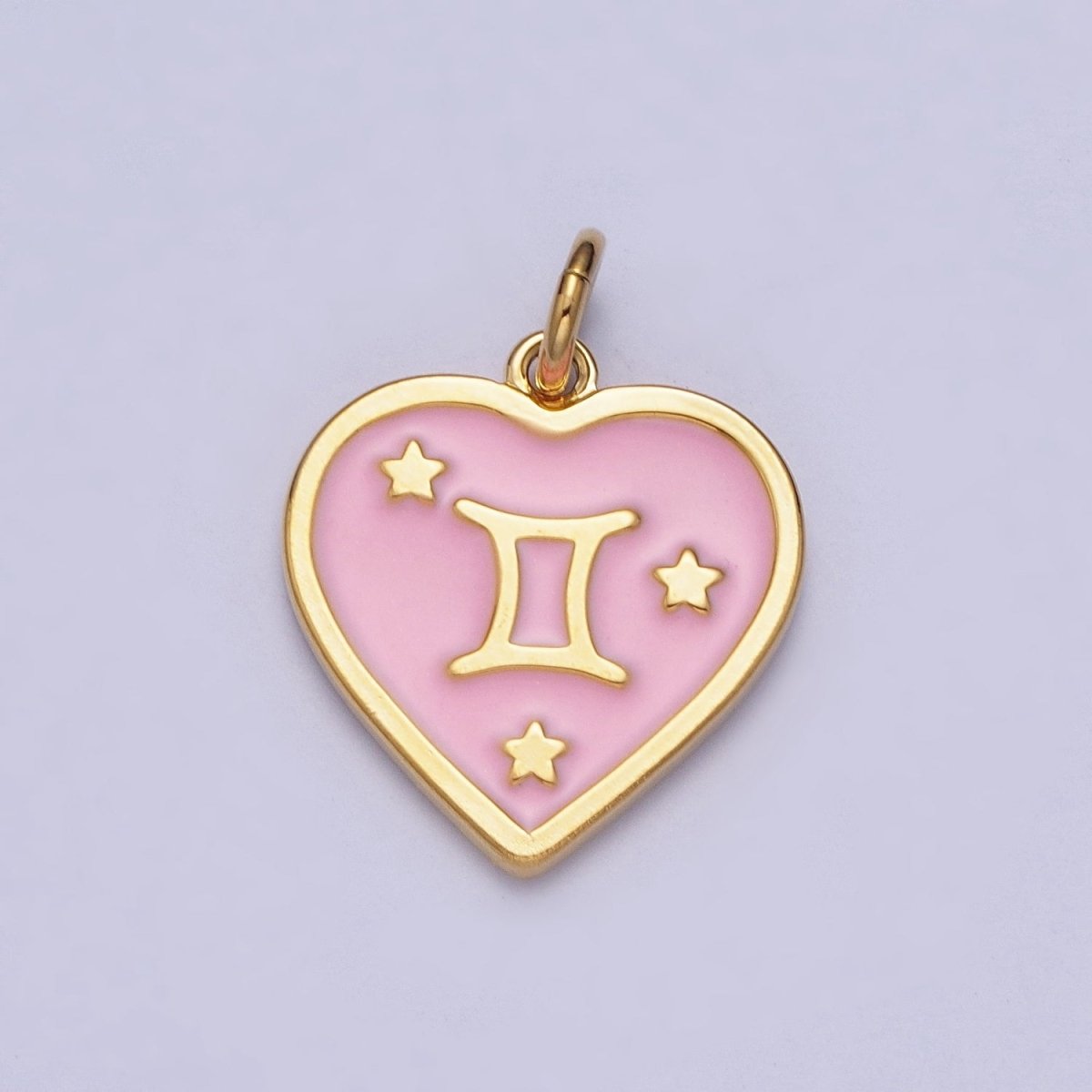 Gold Heart Pink Enamel Zodiac Constellation Charms Astrology Birth Star Sign for Necklace Bracelet Earring Supply |X-793-X-804 - DLUXCA