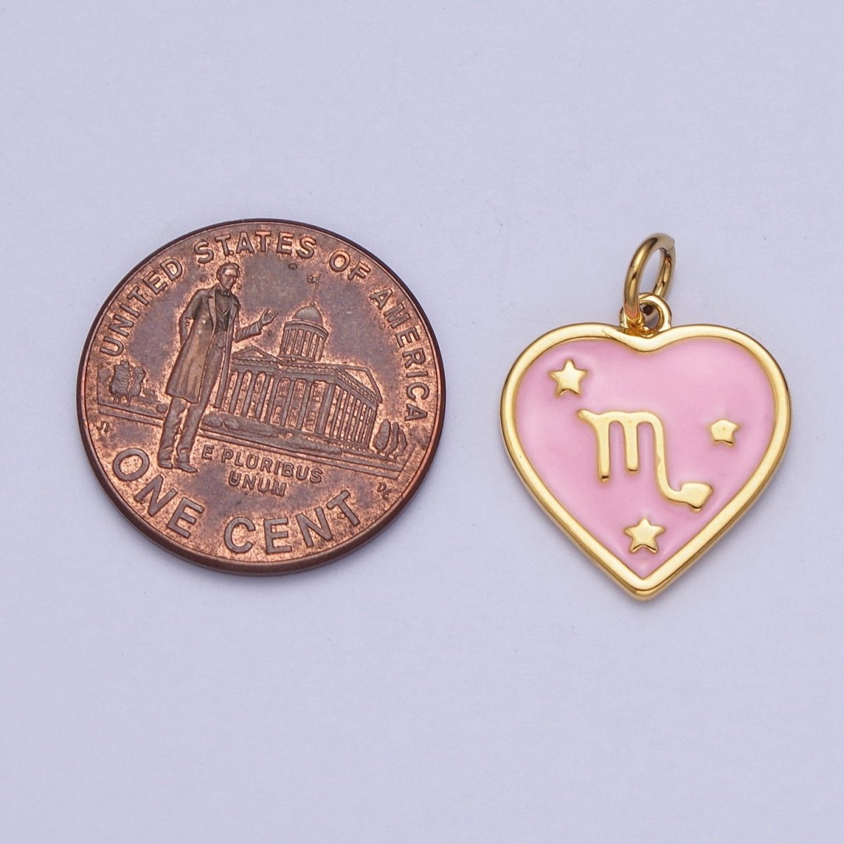 Gold Heart Pink Enamel Zodiac Constellation Charms Astrology Birth Star Sign for Necklace Bracelet Earring Supply |X-793-X-804 - DLUXCA