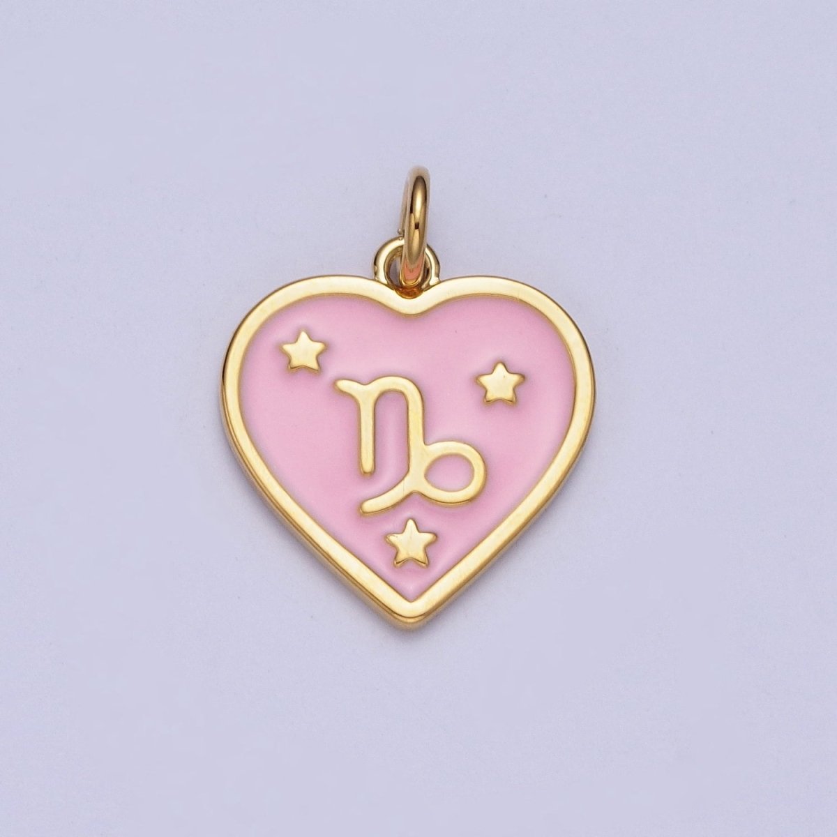 Gold Heart Pink Enamel Zodiac Constellation Charms Astrology Birth Star Sign for Necklace Bracelet Earring Supply |X-793-X-804 - DLUXCA