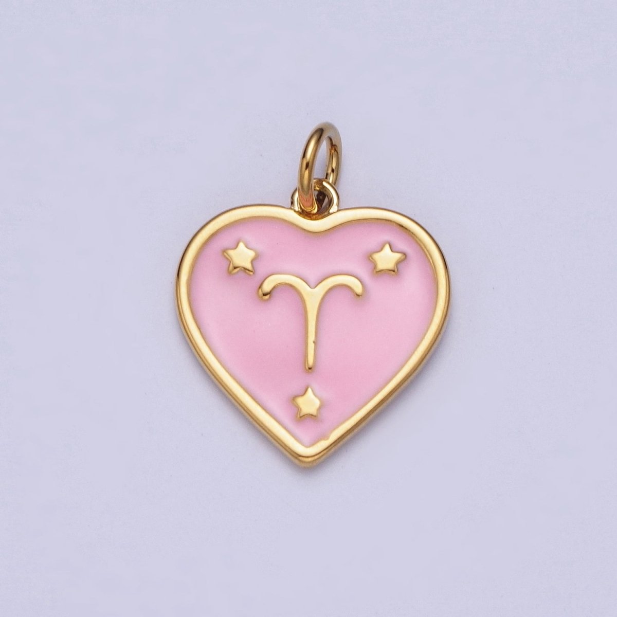 Gold Heart Pink Enamel Zodiac Constellation Charms Astrology Birth Star Sign for Necklace Bracelet Earring Supply |X-793-X-804 - DLUXCA