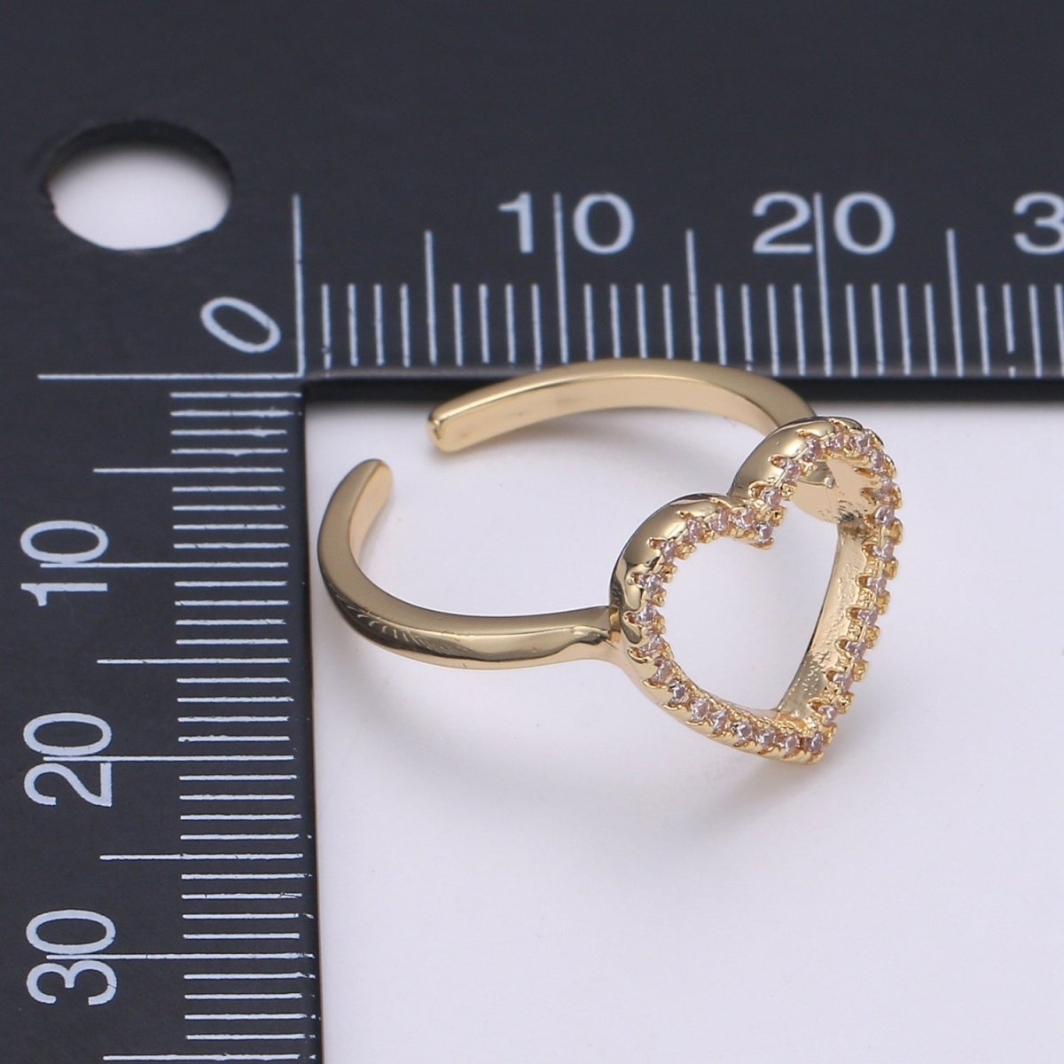 Gold Heart Ring, Love Ring, Open Heart Ring, Micro Pave Gold Stacking Ring, Adjustable Ring, Minimalist Heart Ring, Gift for her - DLUXCA