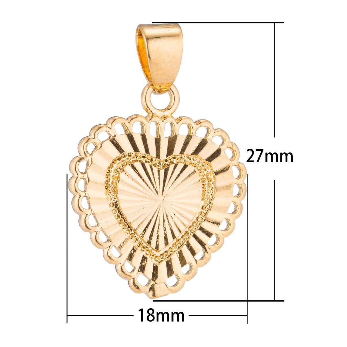Gold Heart, Romantic Lover, Everlasting Love, Dangle, Ladies, Women, Gift, Necklace Pendant Charm Bead Bails Findings for Jewelry Making H-497 I-722 - DLUXCA