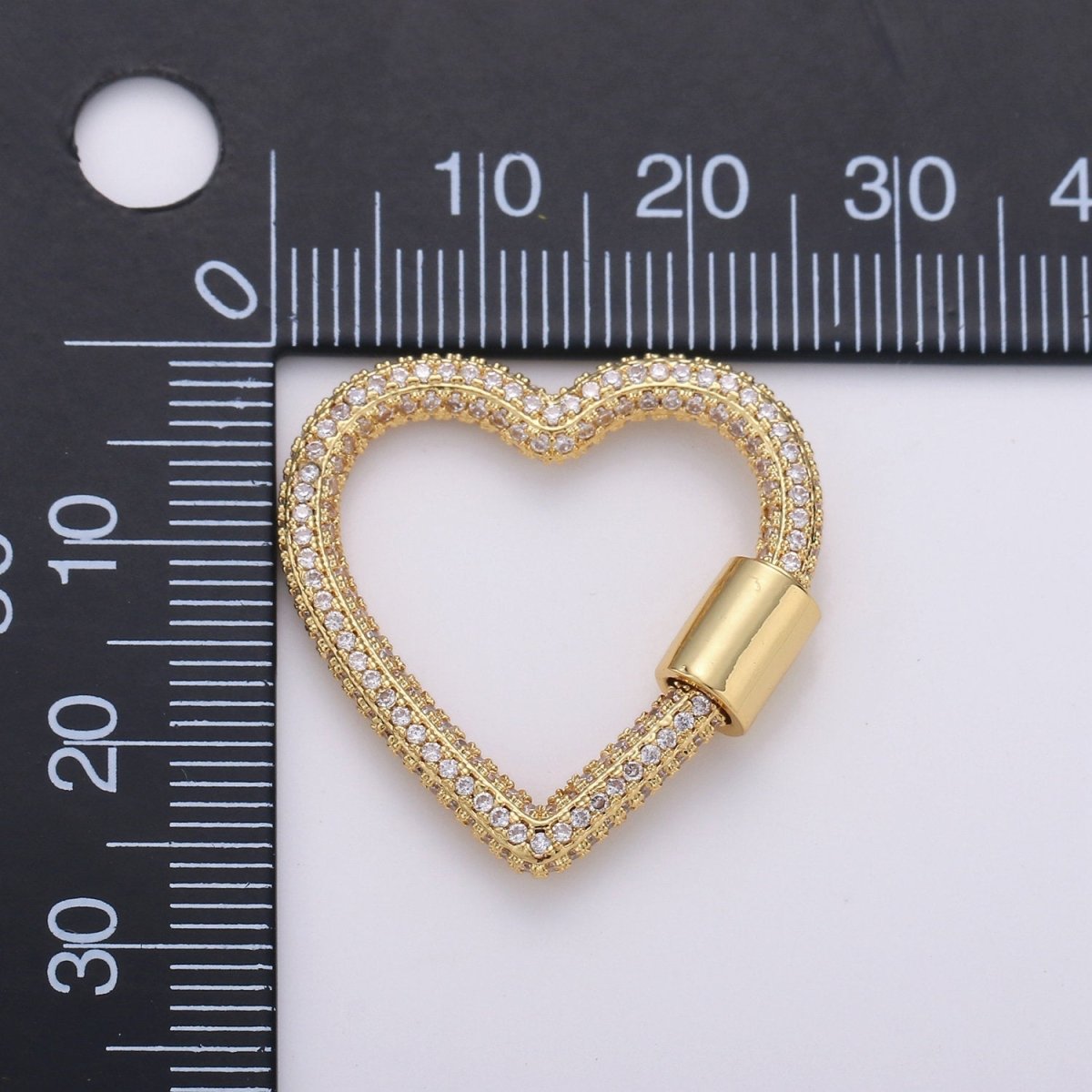 Gold Heart Screw Clasp, Screw Clasp Heart , Carabiner Clasp Pave Heart Shaped Clasps for Necklace Bracelet Component, K-545 - DLUXCA
