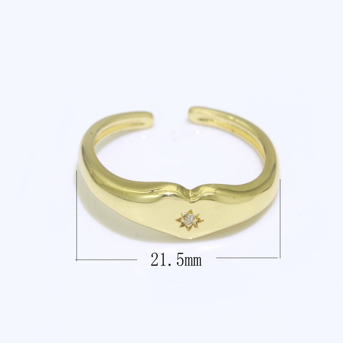 Gold Heart Signet Ring Open Adjustable Ring CZ Polaris Star burst Stackable Chunky Bold Celestial Ring Jewelry Gift, S-109 - DLUXCA