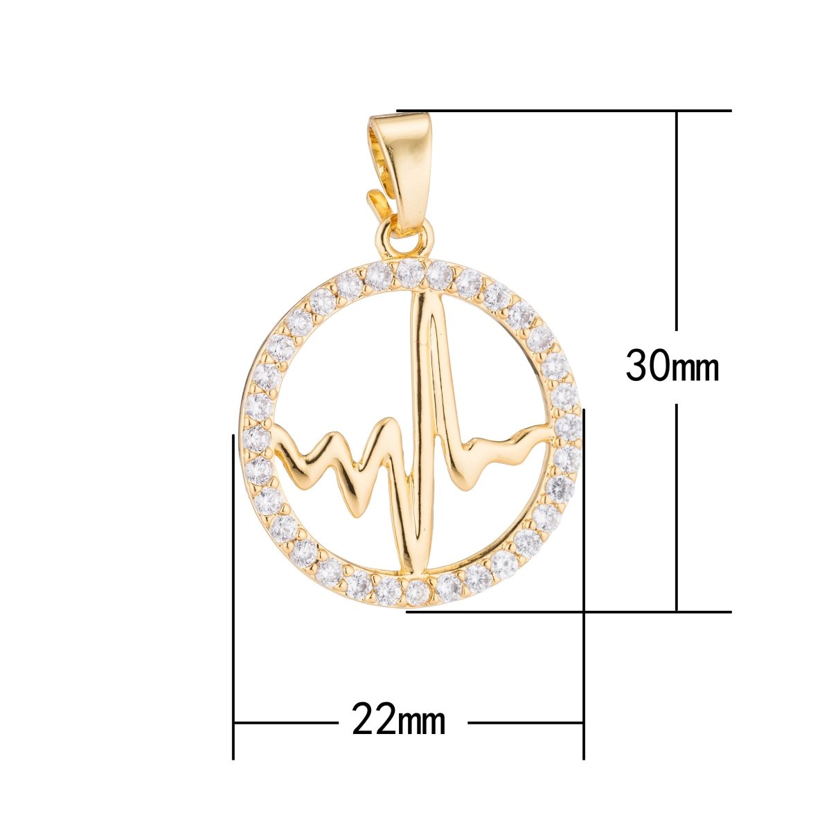 Gold Heartbeat, Pulse Strength Science Medical Doctor Nurse Cubic Zirconia Necklace Pendant Charm Bead Bails Findings for Jewelry Making H-076 - DLUXCA