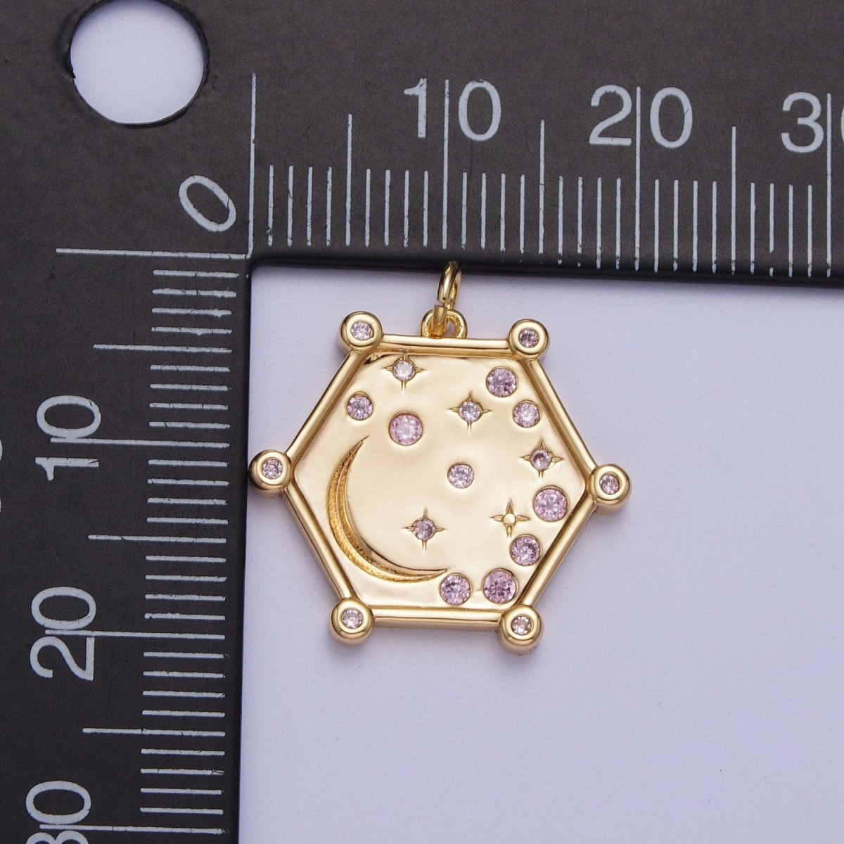 Gold Hexagonal Celestial Moon Cubic Zirconia Charm For Jewelry Making AG-054~AG-056 - DLUXCA