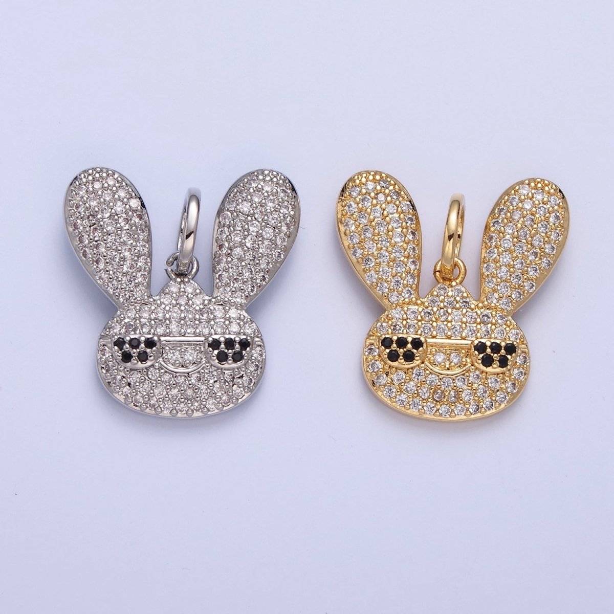 Gold Hip Hop Bunny Pave Rabbit with Cool Eye Glasses Pendant W-300 W-301 - DLUXCA