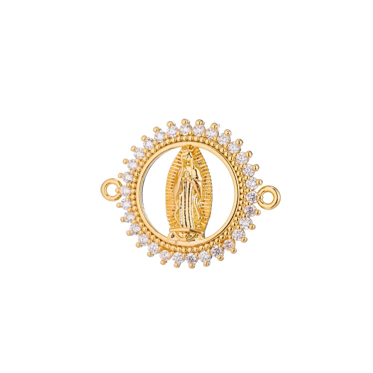 Gold Holy Mother Mary, Mother of Jesus, Catholic Religion, DIY Cubic Zirconia Bracelet Charm Bead Finding CONNECTOR For Jewelry Making F-248 F-326 - DLUXCA