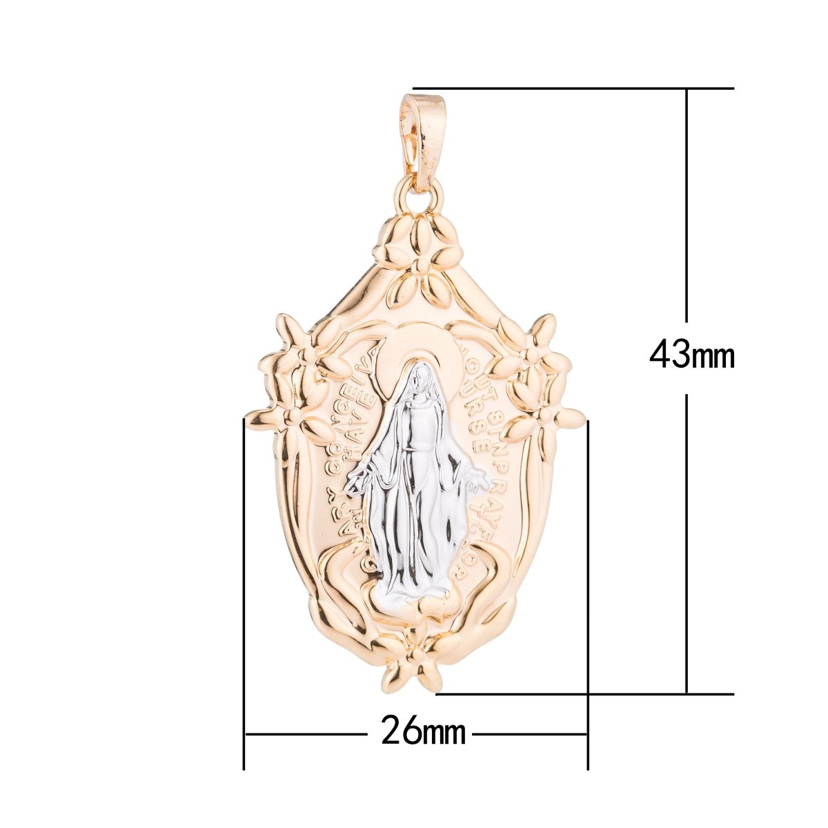 Gold Holy Virgin Mary, Mother of Jesus, Flower, Catholic Saint, Miraculous Necklace Pendant Charm Bead Bails Findings for Jewelry Making H-526 - DLUXCA