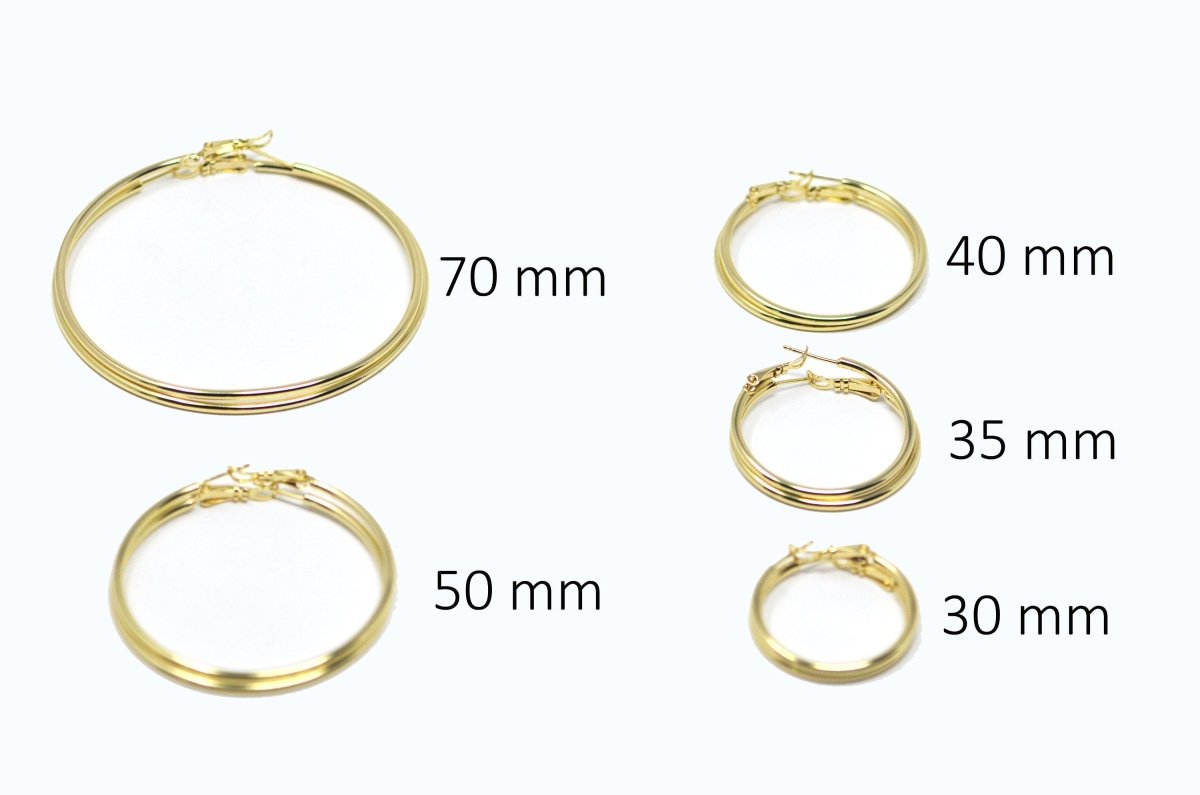Gold Hoop Earring, 14K Gold Filled Hoop Earring One Pair Hoop Earring Sizes 30mm 35mm 40mm 50mm 60mm 70mm Every Day Hoop Earring Lightweight Q-472 - Q-492 - DLUXCA