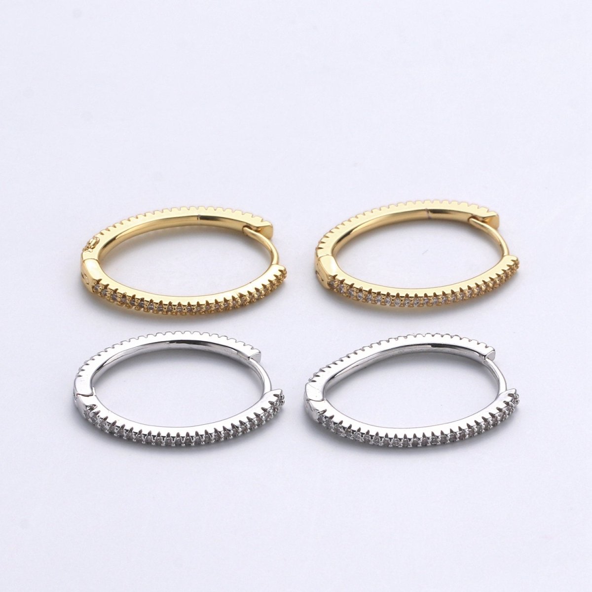 Gold Hoop Earrings, 14K Gold Plated Sterling Silver Earrings, Micro Pave CZ Hoops, CZ Diamond Huggie Hoop, Hypoallergenic, K-618, K-619 - DLUXCA