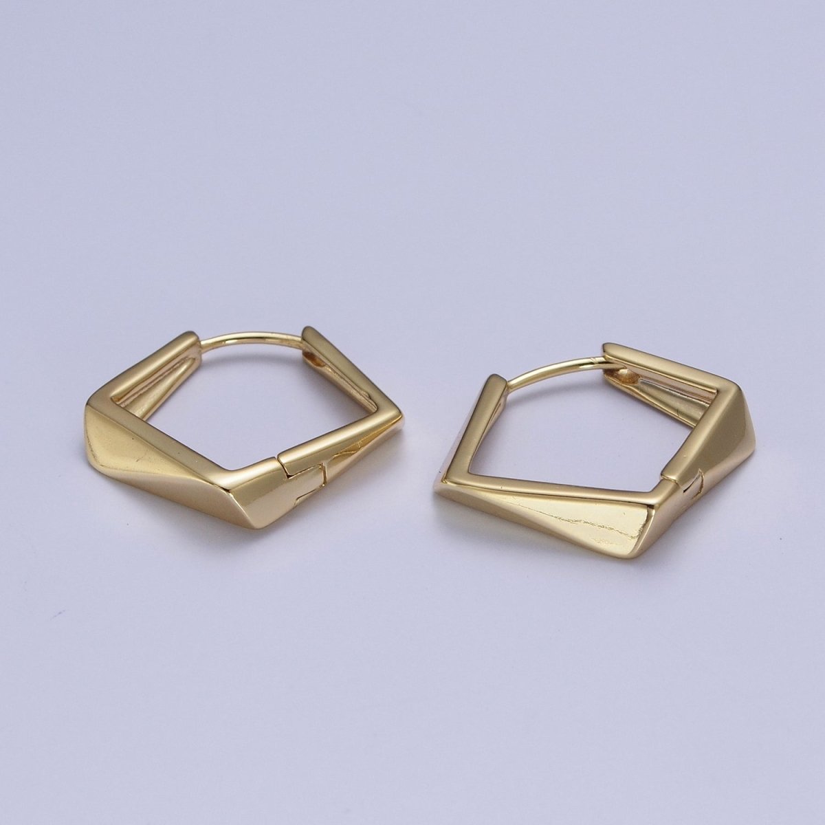 Gold Hoop Earrings, Geometric Hoop Earrings, Diamond Shaped Hoop Earrings, Statement Hoop Earrings Y-064 - DLUXCA