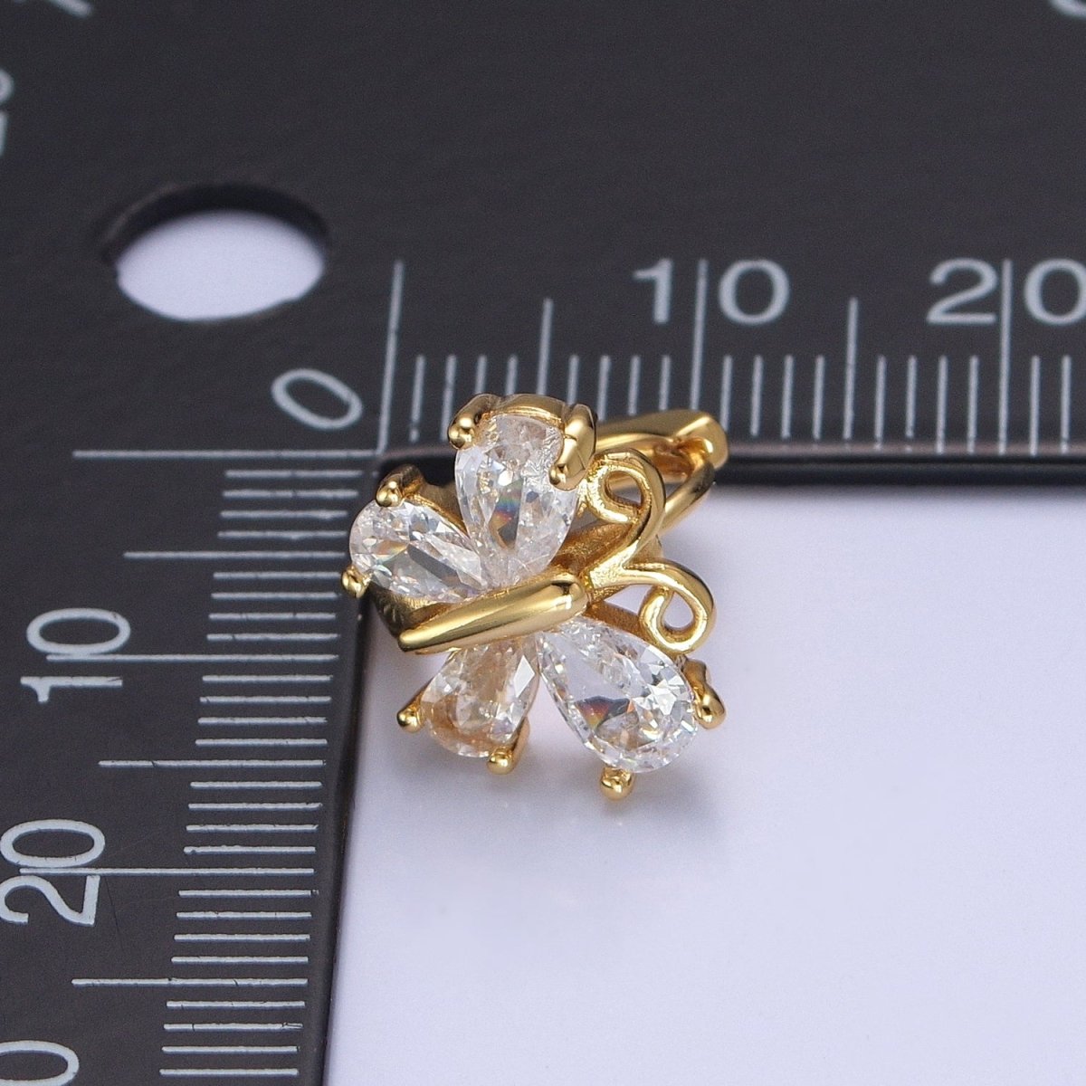 Gold Huggie Earrings Dainty Clear Cubic Zirconia Butterfly Hoop Earrings for Women T-394 - DLUXCA