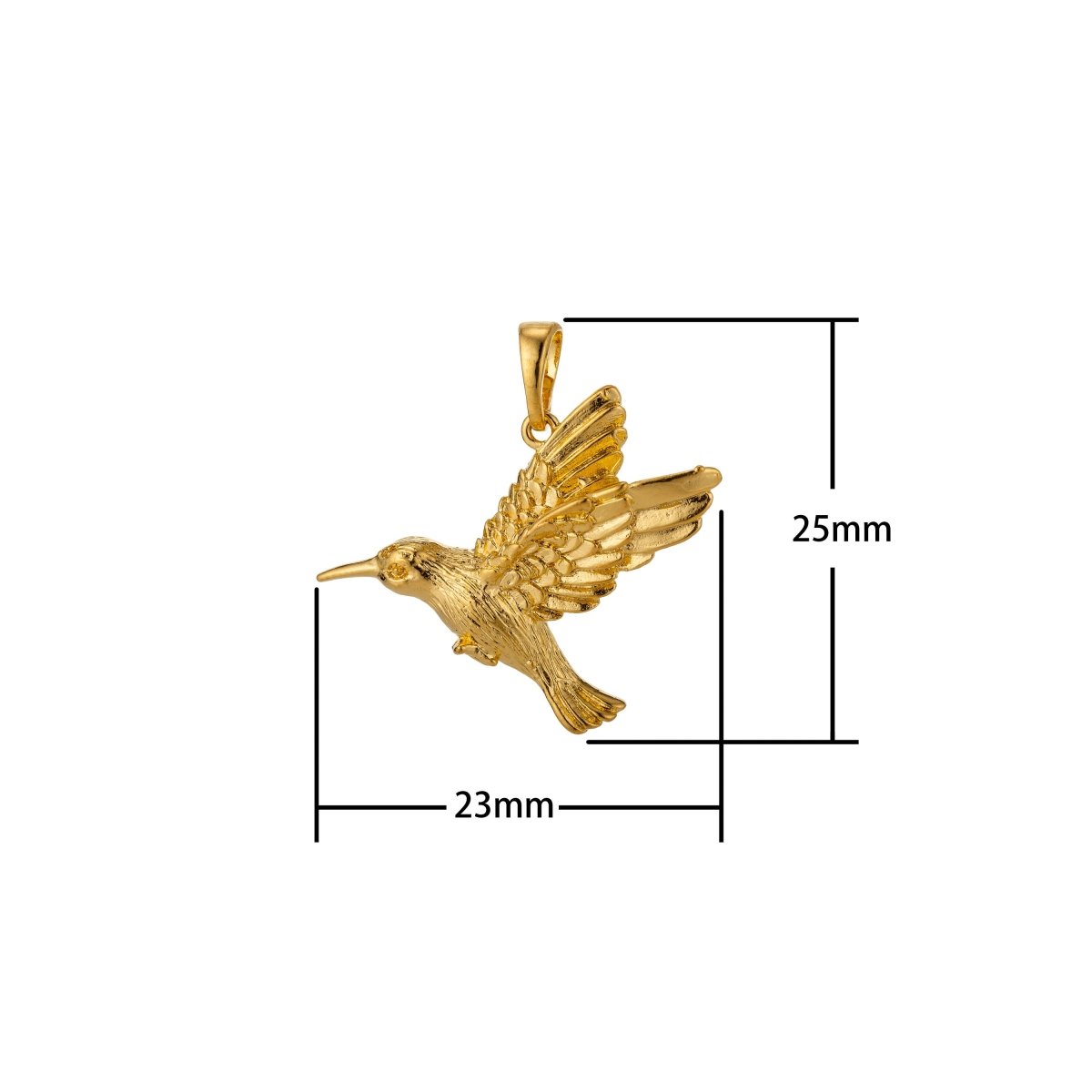 Gold Hummingbird Charm 18k Gold Filled Humming Bird Pendant 25mmx23mm gold woodland jewelry H-815 - DLUXCA